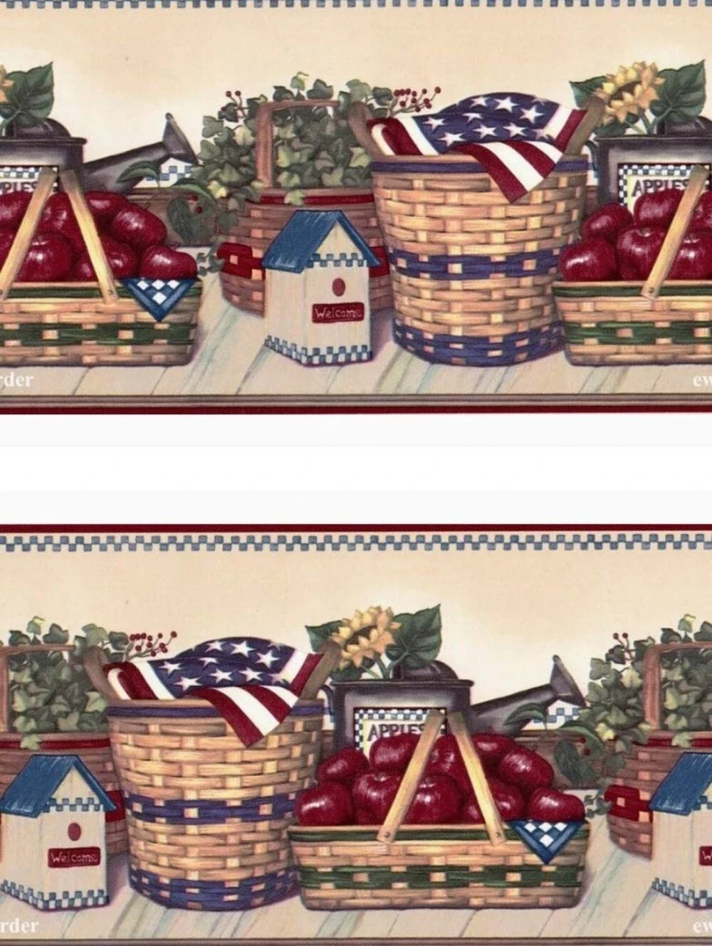 NWT Americana Village Wallpaper Border Patriotic Country 2 Rolls 15ftx7in USA